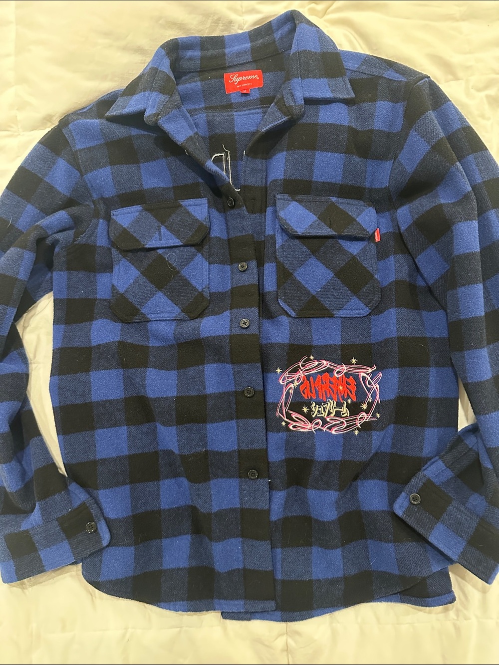Supreme Blue & Black Plaid Embroidered Flannel Shirt